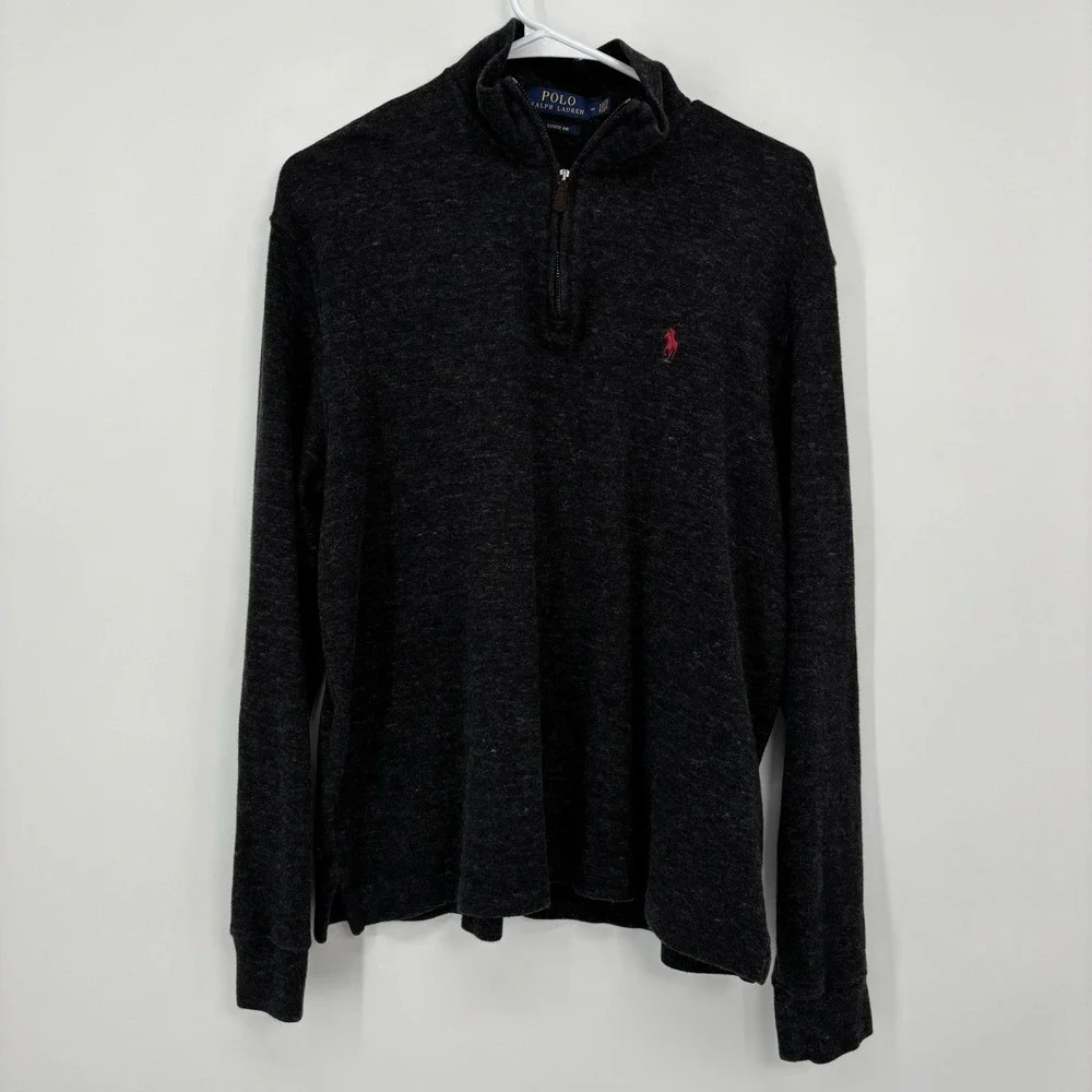 Polo Ralph Lauren Estate Rib‎ 1/4 Zip Sweater Men's Size Medium Gray Pullover